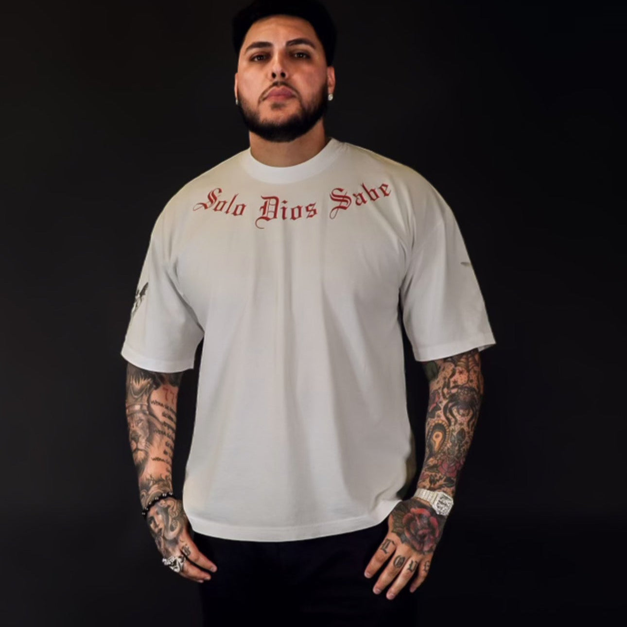 White "Solo Dios Sabe" T-Shirt With Puff Print On Back