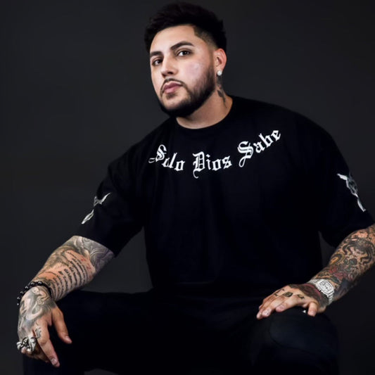 Black "Solo Dios Sabe" T-Shirt With Puff Print On Back