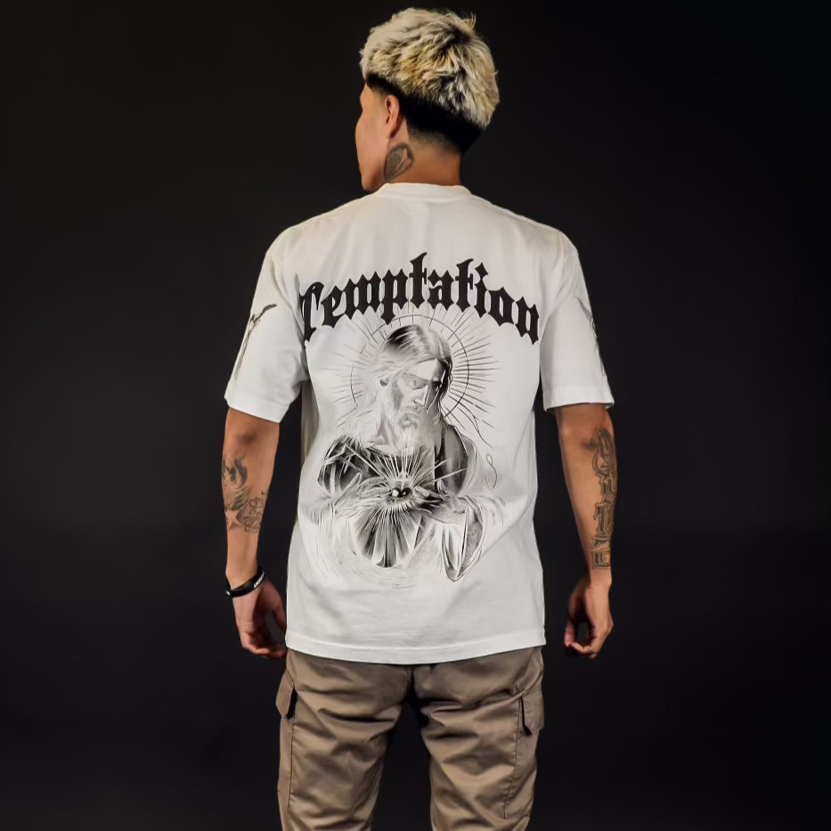 White "Solo Dios Sabe" T-Shirt With Puff Print On Back