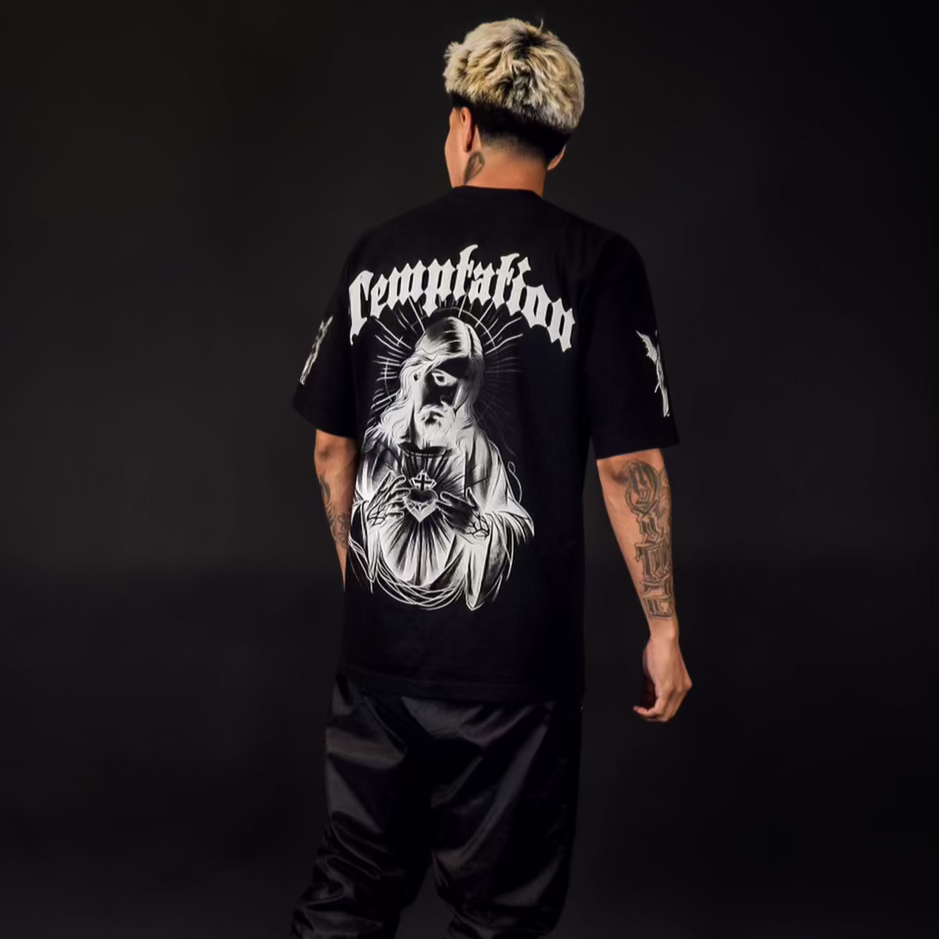 Black "Solo Dios Sabe" T-Shirt With Puff Print On Back