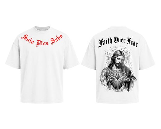 White "Solo Dios Sabe" T-Shirt With Puff Print On Back